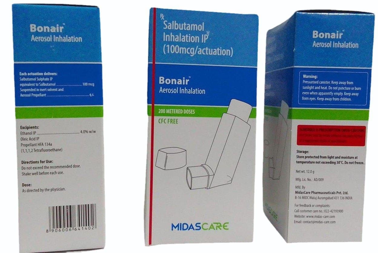 Bonair bonair inhaler,salbutamol inhaler sun pharma,buy bonair