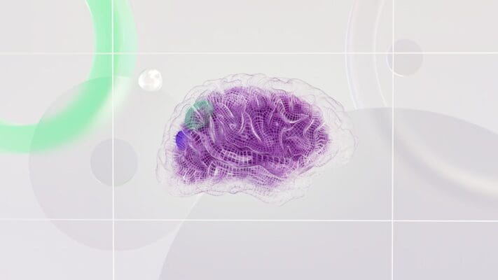 Abstract purple brain illustrating Semax nootropic peptide and BDNF upregulation