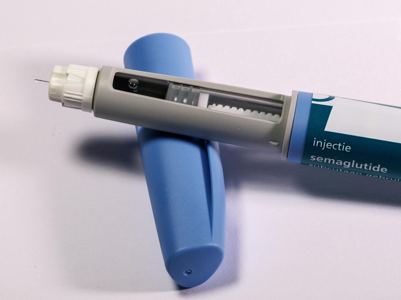 Semaglutide injection pen with subcutaneous-use label — used for stomach, thigh and upper-arm injection sites