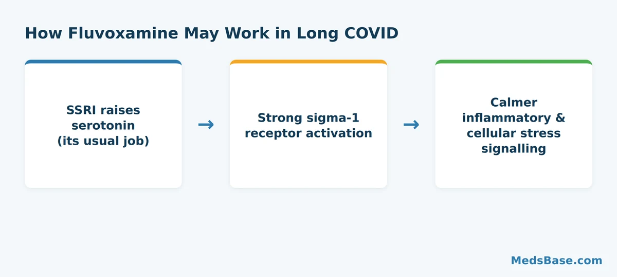 How fluvoxamine may act on serotonin and the sigma-1 receptor in long COVID