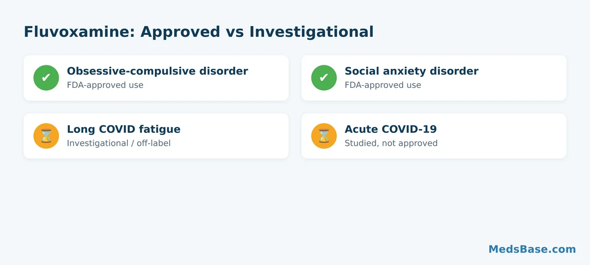 Fluvoxamine approved uses versus investigational long COVID use