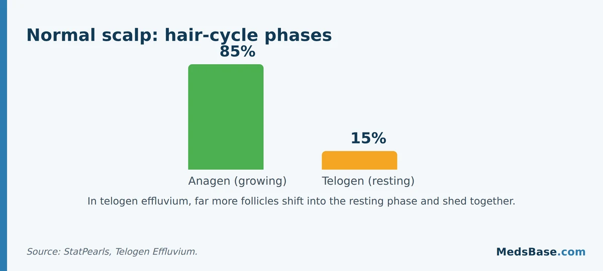 Normal scalp hair cycle chart: about 85 percent growing versus 15 percent resting follicles