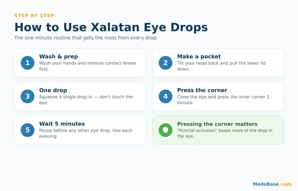 How to use Xalatan eye drops step by step guide including punctal occlusion
