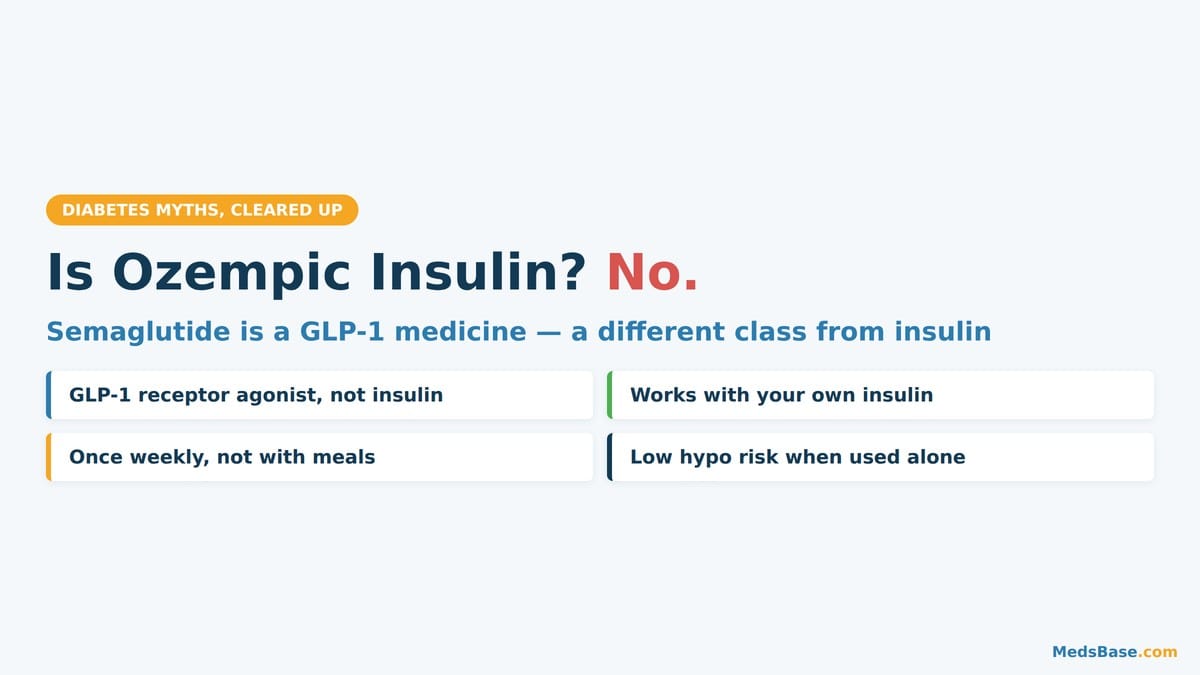 Is Ozempic insulin? Infographic showing semaglutide is a GLP-1 medicine, not insulin