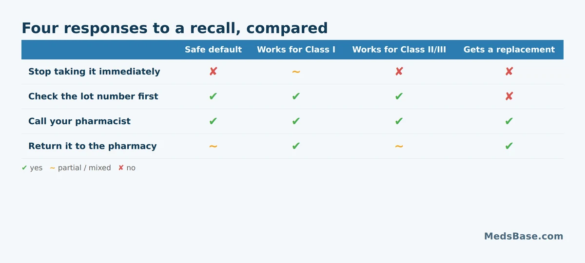 Comparison of common responses to a medication recall and which ones are actually safe