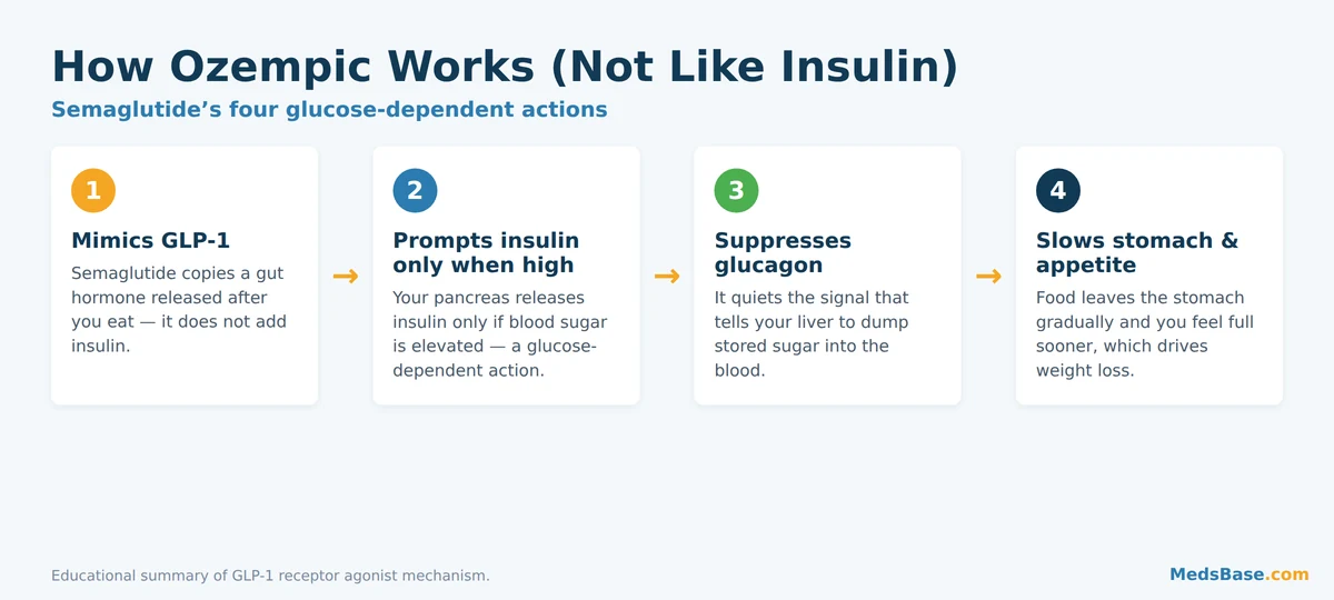 How Ozempic works: semaglutide GLP-1 mechanism of action versus insulin