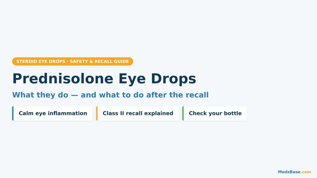 Prednisolone eye drops bottle checked against the recall list after a recall