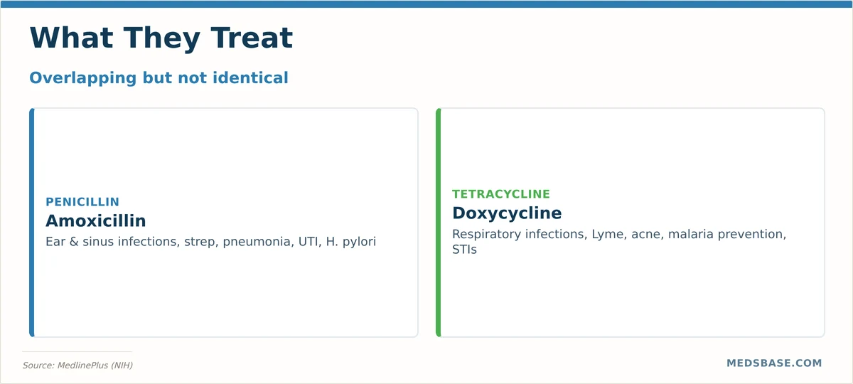 Amoxicillin uses vs doxycycline uses comparison