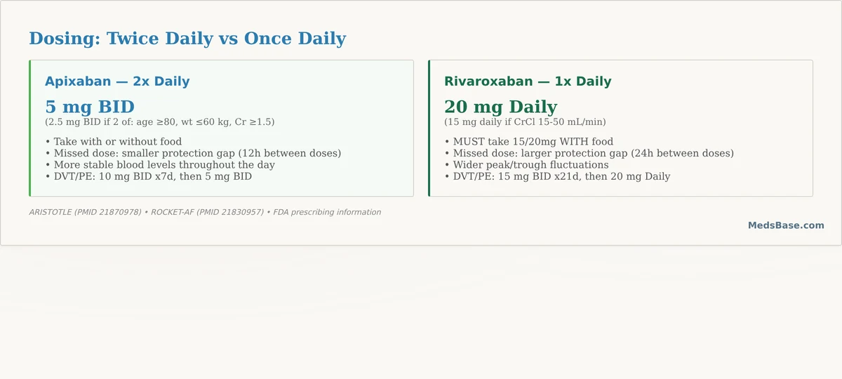 apixaban vs rivaroxaban dosing schedule comparison