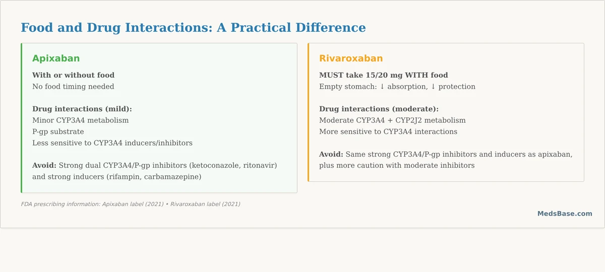 apixaban vs rivaroxaban food interactions