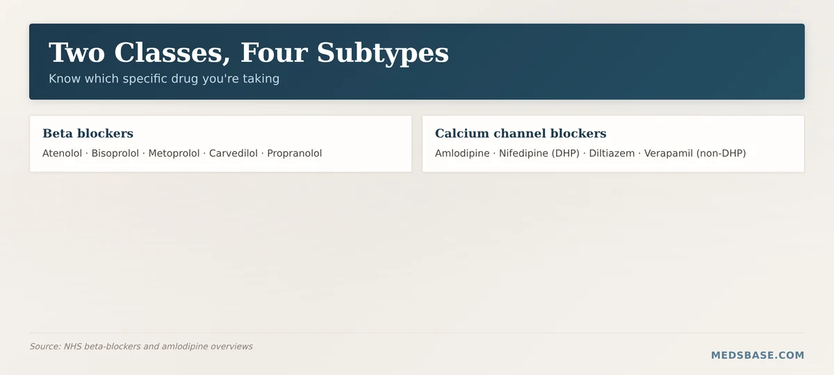 Common beta blockers and calcium channel blockers drug names list