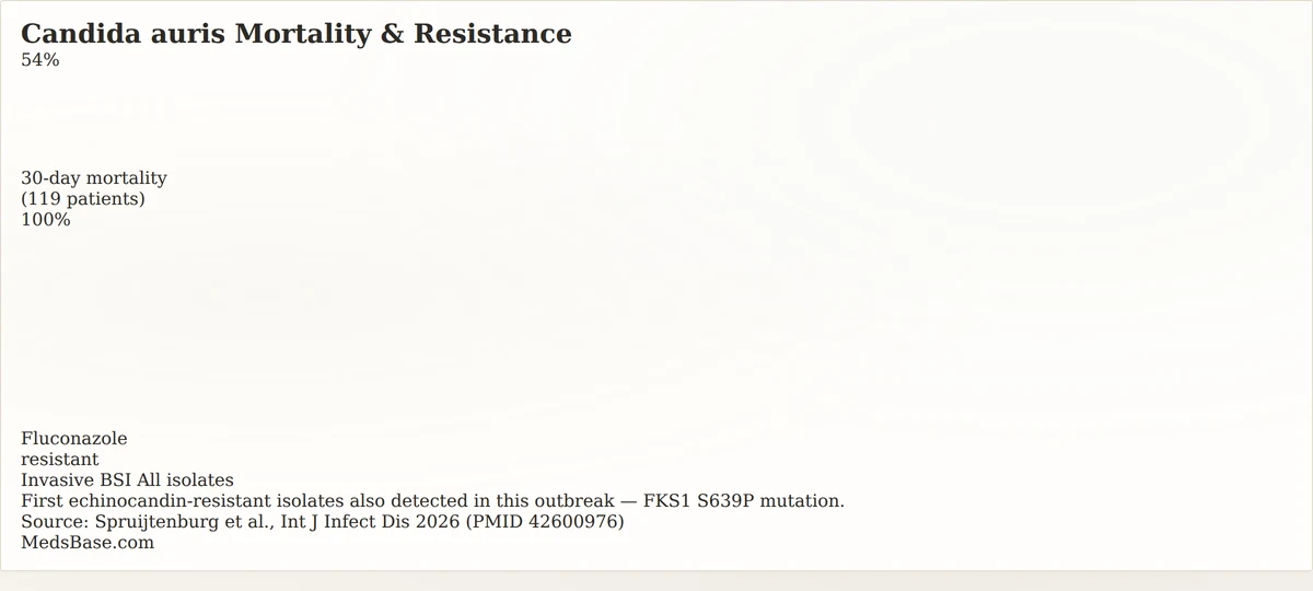 candida auris mortality rate 54 percent fluconazole resistance 100 percent