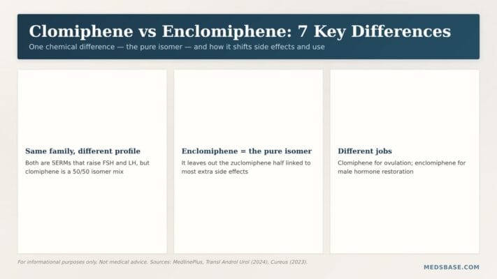 Clomiphene vs enclomiphene comparison — side effects, dosing, and results for fertility and hormone use