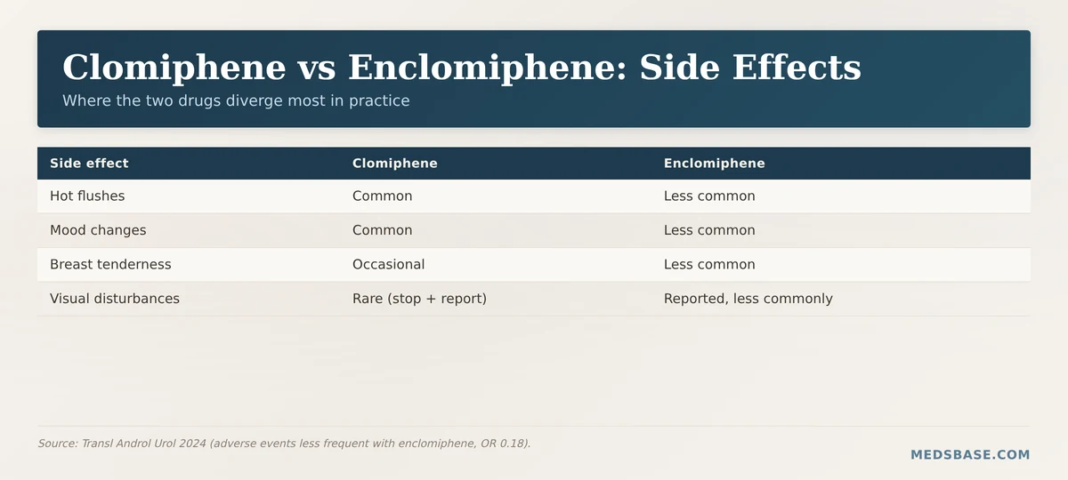 Clomiphene vs enclomiphene side-effect comparison table