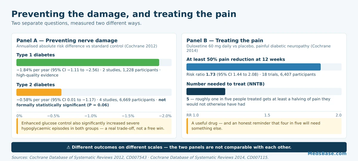Chart showing diabetic neuropathy prevention risk reduction and duloxetine pain relief results