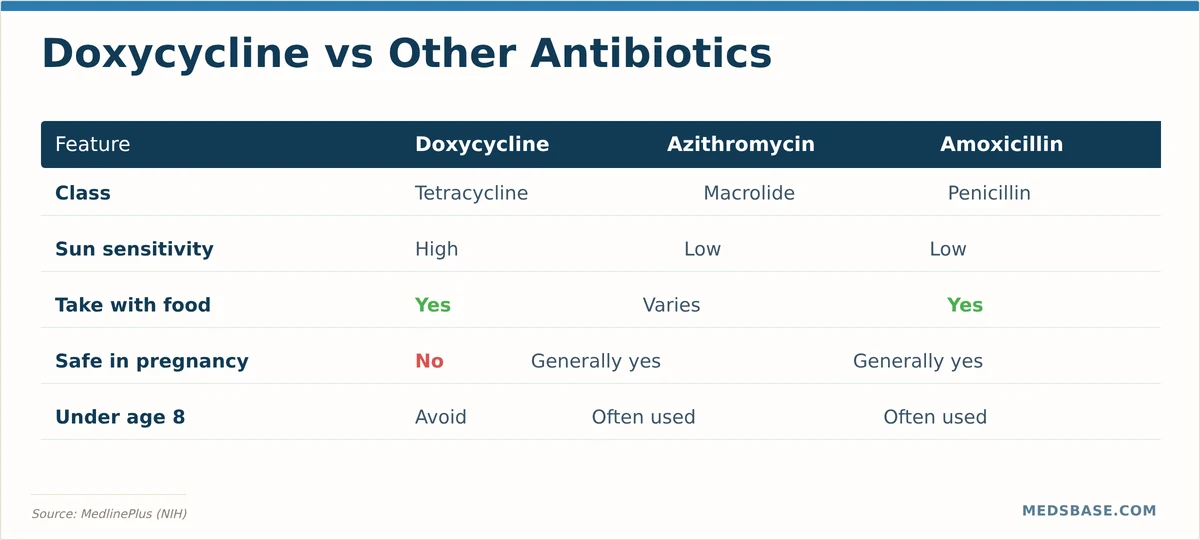 Doxycycline comparison with other antibiotics including azithromycin and amoxicillin