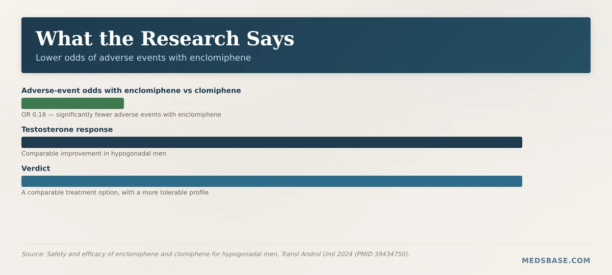 Chart showing lower adverse events with enclomiphene vs clomiphene for hypogonadal men