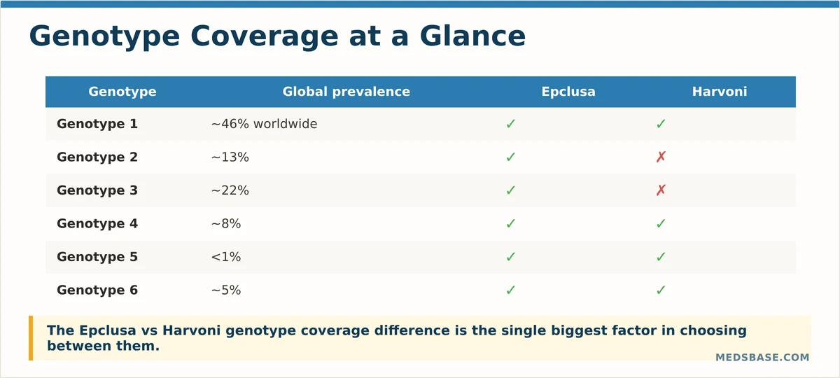 Epclusa vs Harvoni genotype coverage comparison — which treats which hepatitis C type