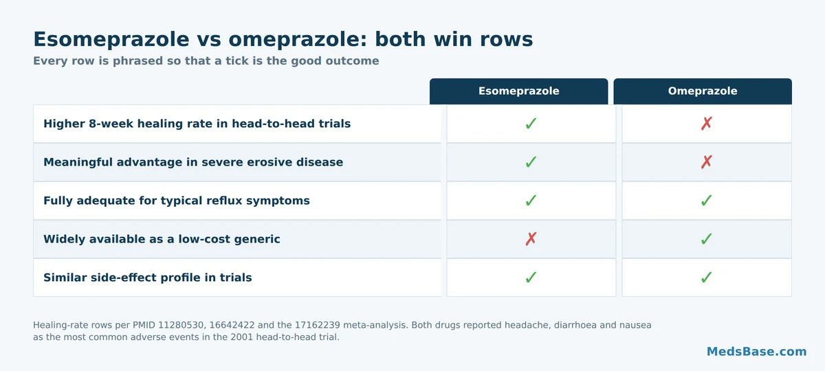 Side-by-side comparison of esomeprazole and omeprazole on five decision criteria