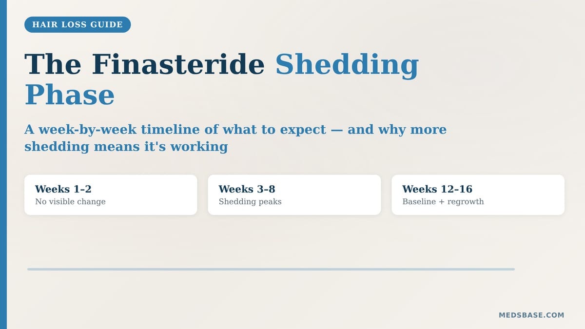 Finasteride shedding phase timeline showing what to expect weeks 1 through 16