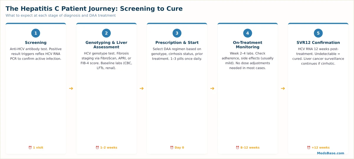 Hepatitis C treatment patient journey steps diagnosis to cure
