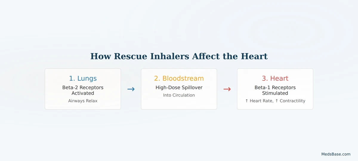 how rescue inhalers affect heart beta-receptors mechanism diagram