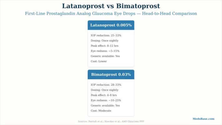 latanoprost vs bimatoprost comparison showing both prostaglandin analog glaucoma eye drops side by side