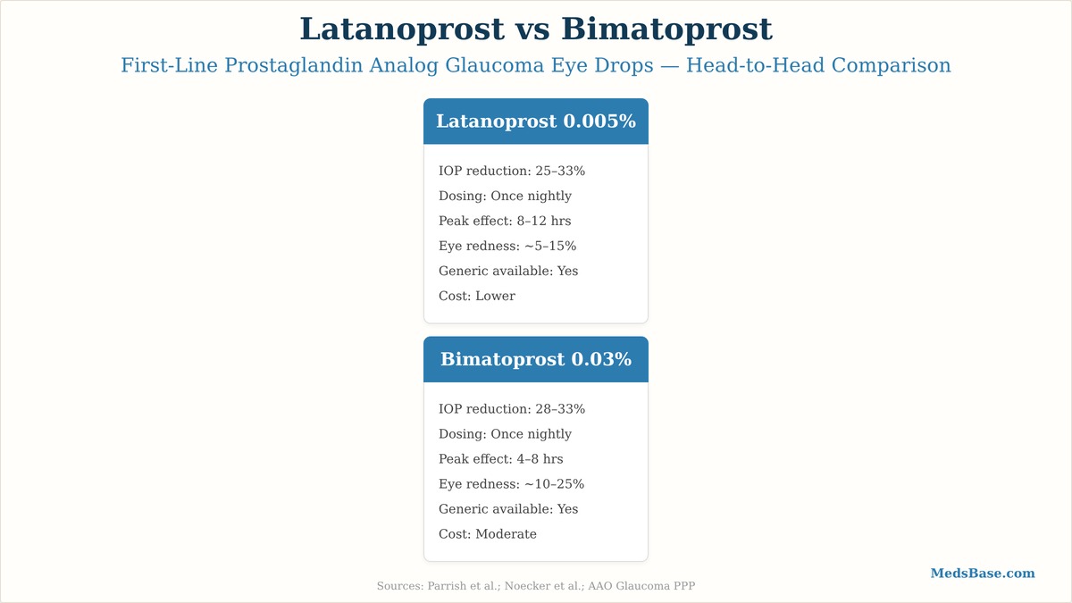 latanoprost vs bimatoprost comparison showing both prostaglandin analog glaucoma eye drops side by side