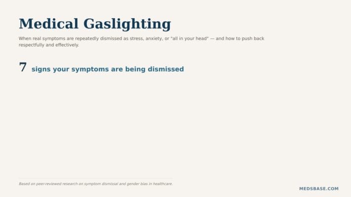 Medical gaslighting infographic showing seven signs your symptoms are being dismissed