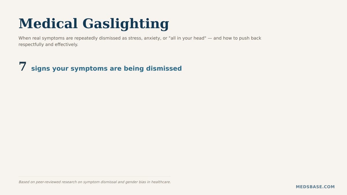 Medical gaslighting infographic showing seven signs your symptoms are being dismissed