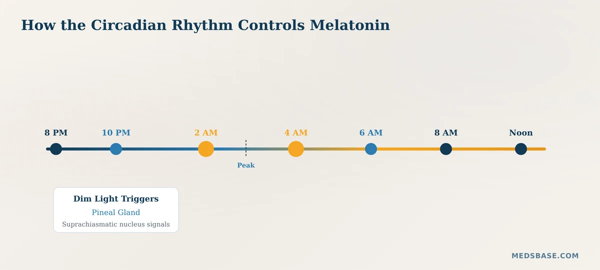 Melatonin circadian rhythm — how the pineal gland releases melatonin for sleep onset timing