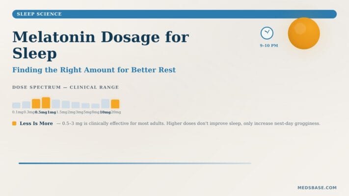 Melatonin dosage for sleep guide — from microdosing 0.5mg to standard 3-5mg doses at the right timing