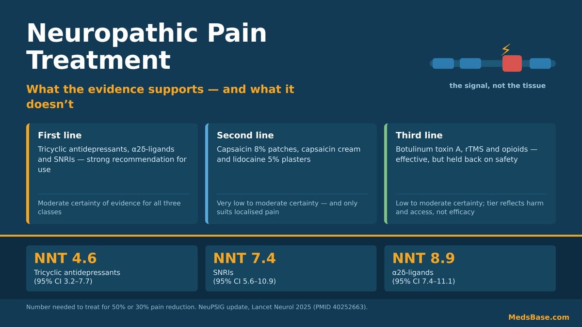 Neuropathic pain treatment options ranked by number needed to treat from the 2025 NeuPSIG meta-analysis