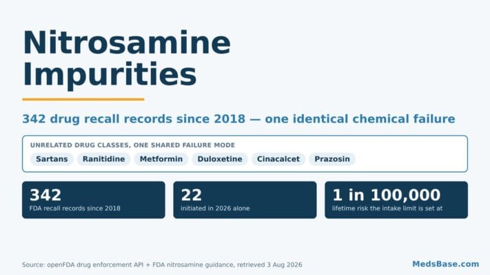 Nitrosamine impurities in medications - 342 FDA recall records since 2018 and the real cancer risk