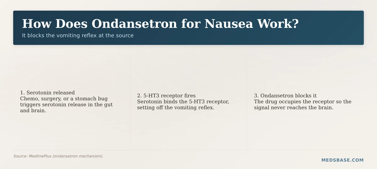 How ondansetron for nausea blocks the 5-HT3 serotonin receptor