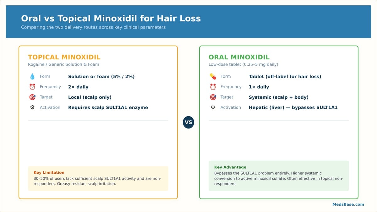 Oral minoxidil vs topical minoxidil comparison for hair loss treatment