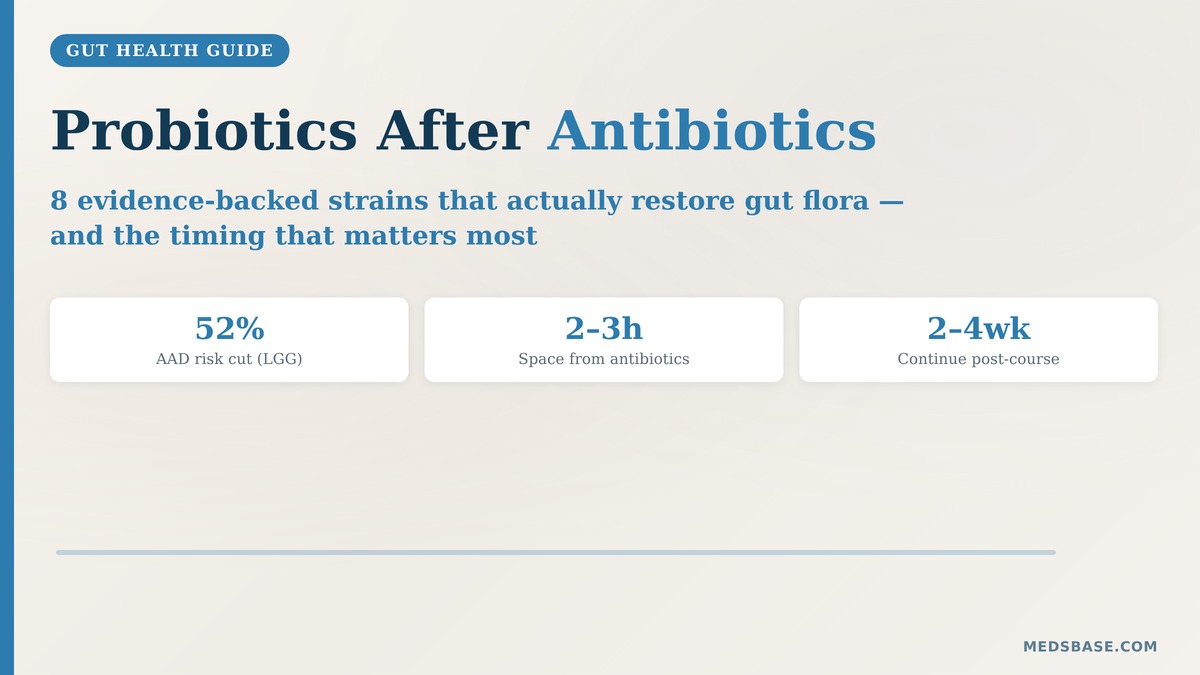 Probiotics after antibiotics guide showing 8 effective strains for gut restoration