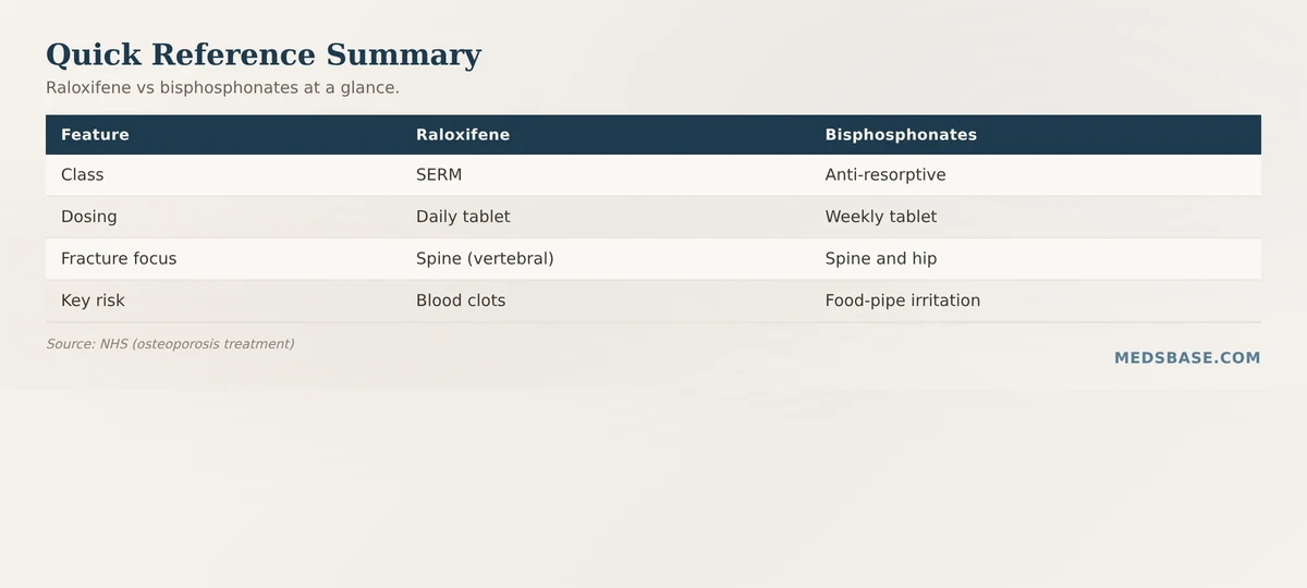 Raloxifene vs bisphosphonates full comparison summary