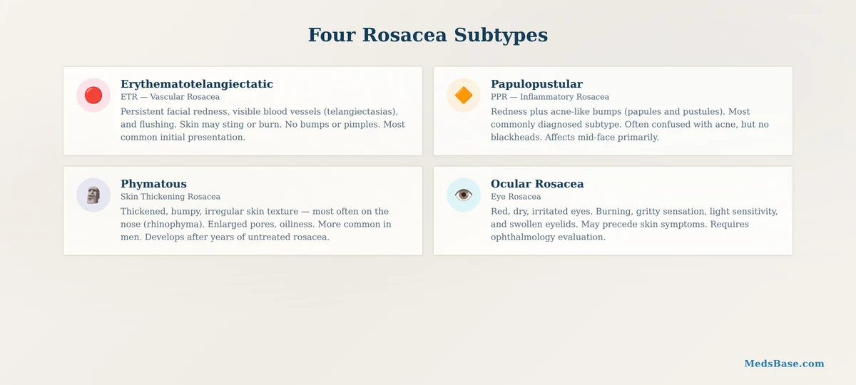 four rosacea subtypes erythematotelangiectatic papulopustular phymatous ocular