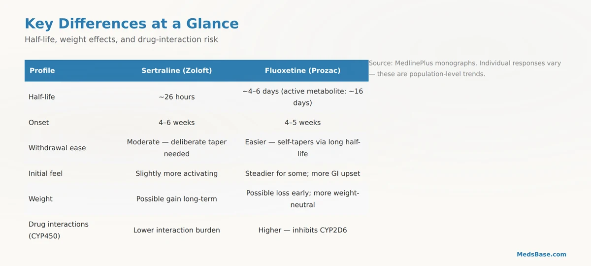 sertraline vs fluoxetine half-life side effects comparison