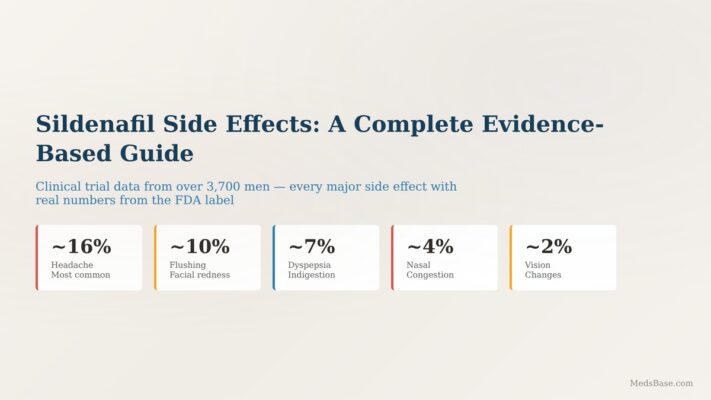 Sildenafil side effects overview showing the most common adverse events with frequencies from clinical trials