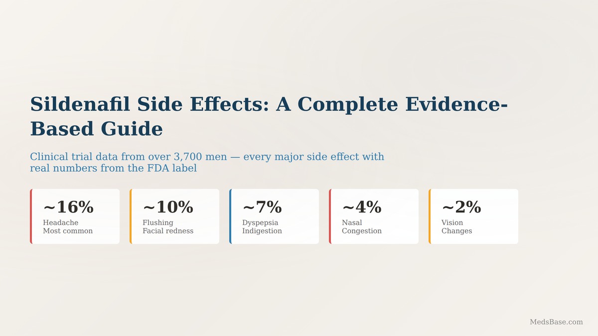 Sildenafil side effects overview showing the most common adverse events with frequencies from clinical trials