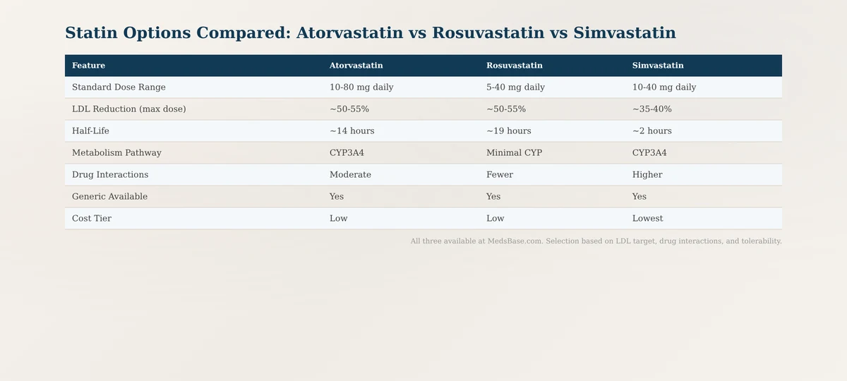 Atorvastatin rosuvastatin simvastatin comparison for statin therapy