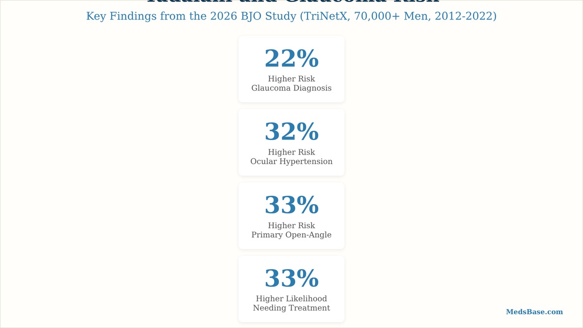 tadalafil and glaucoma risk study summary showing 22 to 33 percent increased risk