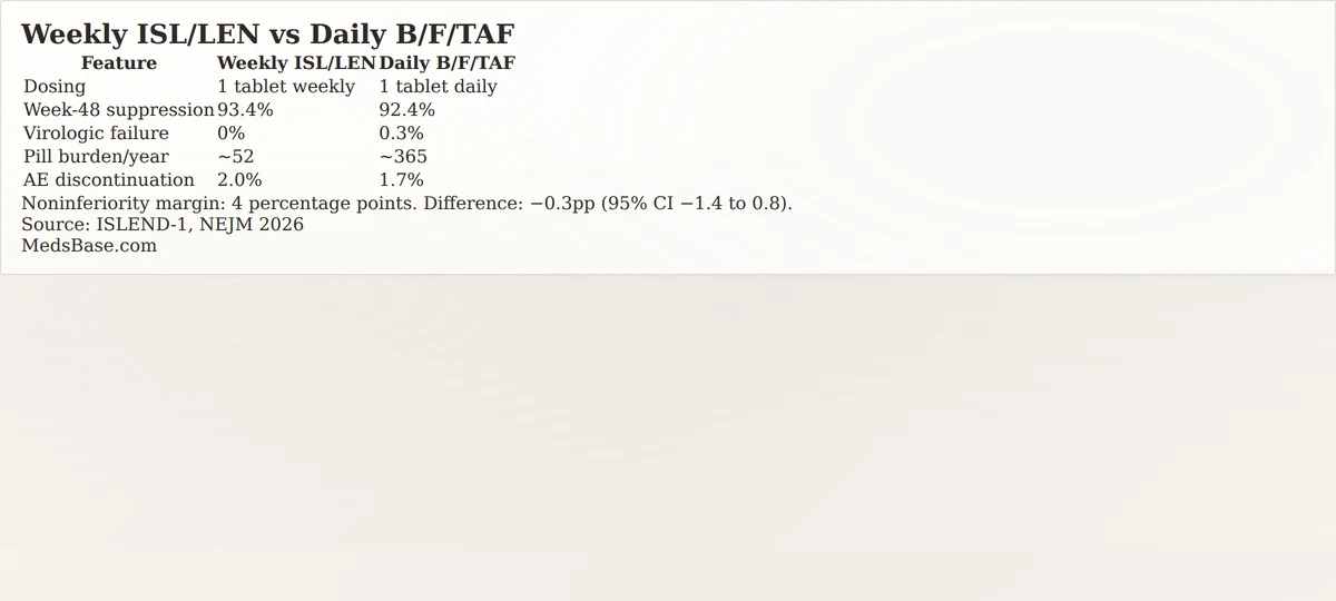 weekly ISL LEN vs daily Biktarvy HIV treatment comparison