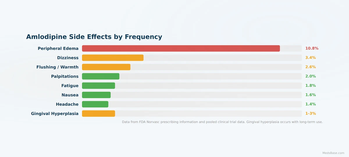 Amlodipine side effects frequency chart — ankle swelling most common at 10.8 percent of users