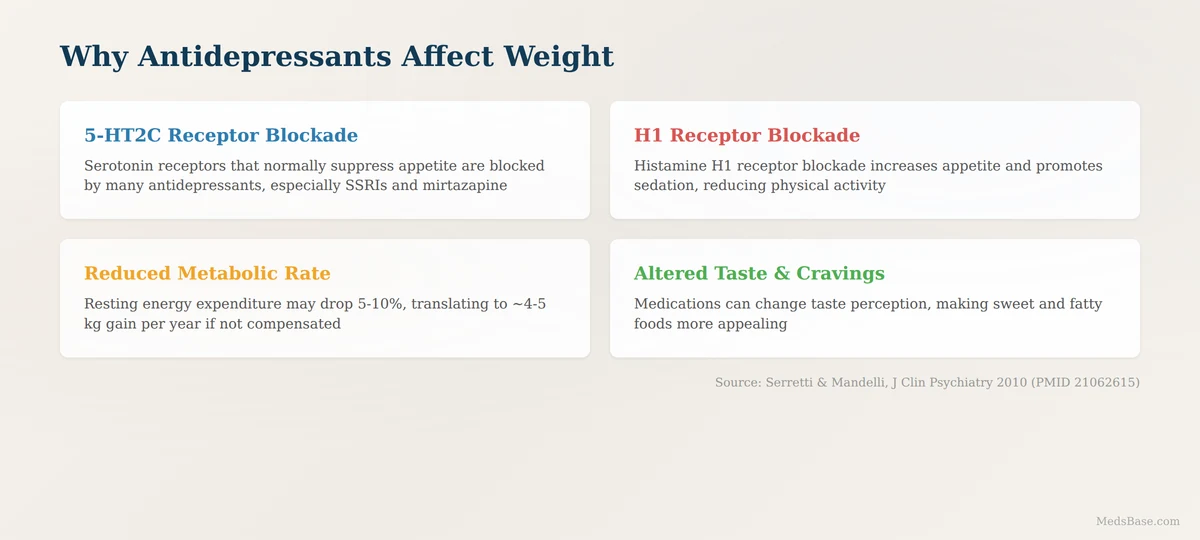 how antidepressants cause weight gain serotonin histamine receptors mechanism