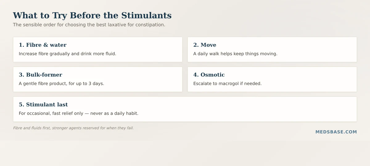Step guide to choosing the best laxative for constipation — fibre first, stimulants last