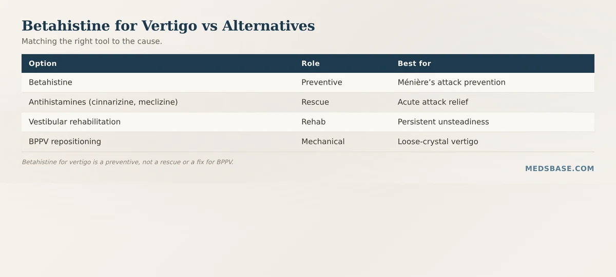 Betahistine for vertigo compared with antihistamines and vestibular rehabilitation
