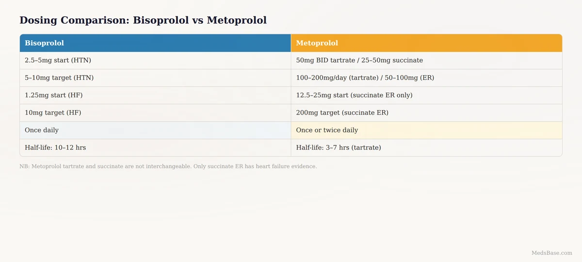 bisoprolol vs metoprolol dosing comparison hypertension heart failure